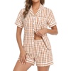 image:imageSWOMOG 100 Cotton Pajama Set For Women 2PCS Plaid Pjs Set Short Sleeve Shirts with Pockets Button Down Cute LoungewearBrown Gingham