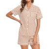 image:imageSWOMOG 100 Cotton Pajama Set For Women 2PCS Plaid Pjs Set Short Sleeve Shirts with Pockets Button Down Cute LoungewearBrown Gingham