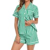 image:imageSWOMOG 100 Cotton Pajama Set For Women 2PCS Plaid Pjs Set Short Sleeve Shirts with Pockets Button Down Cute LoungewearGreen Gingham