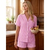 image:imageSWOMOG 100 Cotton Pajama Set For Women 2PCS Plaid Pjs Set Short Sleeve Shirts with Pockets Button Down Cute LoungewearPink Gingham