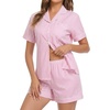image:imageSWOMOG 100 Cotton Pajama Set For Women 2PCS Plaid Pjs Set Short Sleeve Shirts with Pockets Button Down Cute LoungewearPink Stripe