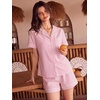 image:imageSWOMOG 100 Cotton Pajama Set For Women 2PCS Plaid Pjs Set Short Sleeve Shirts with Pockets Button Down Cute LoungewearPink Stripe