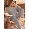 image:imageSWOMOG 100 Cotton Pajama Set for Women 2 PCS Long Sleeve Plaid Pjs Set Button Down Sleepwear with PantsBlack Stripe
