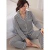 image:imageSWOMOG 100 Cotton Pajama Set for Women 2 PCS Long Sleeve Plaid Pjs Set Button Down Sleepwear with PantsBlack Stripe