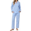 image:imageSWOMOG 100 Cotton Pajama Set for Women 2 PCS Long Sleeve Plaid Pjs Set Button Down Sleepwear with PantsBlue Plaid