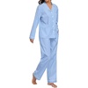 image:imageSWOMOG 100 Cotton Pajama Set for Women 2 PCS Long Sleeve Plaid Pjs Set Button Down Sleepwear with PantsBlue Stripe