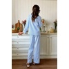 image:imageSWOMOG 100 Cotton Pajama Set for Women 2 PCS Long Sleeve Plaid Pjs Set Button Down Sleepwear with PantsBlue Stripe