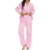 image:imageSWOMOG 100 Cotton Pajama Set for Women 2 PCS Long Sleeve Plaid Pjs Set Button Down Sleepwear with PantsPink Stripe