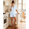 image:imageSWOMOG 100 Cotton Women Pajama Set 2 Piece Gingham Pjs Set Short Sleeve Plaid Sleepwear Button Down Lounge SetLight Blue Stripe