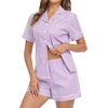 image:imageSWOMOG 100 Cotton Women Pajama Set 2 Piece Gingham Pjs Set Short Sleeve Plaid Sleepwear Button Down Lounge SetPuple Stripe