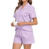 image:imageSWOMOG 100 Cotton Women Pajama Set 2 Piece Gingham Pjs Set Short Sleeve Plaid Sleepwear Button Down Lounge SetPuple Stripe