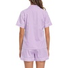 image:imageSWOMOG 100 Cotton Women Pajama Set 2 Piece Gingham Pjs Set Short Sleeve Plaid Sleepwear Button Down Lounge SetPuple Stripe