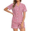 image:imageSWOMOG 100 Cotton Women Pajama Set 2 Piece Gingham Pjs Set Short Sleeve Plaid Sleepwear Button Down Lounge SetRed Plaid