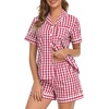 image:imageSWOMOG 100 Cotton Women Pajama Set 2 Piece Gingham Pjs Set Short Sleeve Plaid Sleepwear Button Down Lounge SetRed Plaid