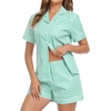image:imageSWOMOG 100 Cotton Women Pajama Set 2 Piece Gingham Pjs Set Short Sleeve Plaid Sleepwear Button Down Lounge SetSage Green