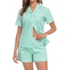 image:imageSWOMOG 100 Cotton Women Pajama Set 2 Piece Gingham Pjs Set Short Sleeve Plaid Sleepwear Button Down Lounge SetSage Green