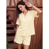 image:imageSWOMOG 100 Cotton Women Pajama Set 2 Piece Gingham Pjs Set Short Sleeve Plaid Sleepwear Button Down Lounge SetYellow Stripe