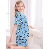 image:imageSWOMOG Big Girls Pajama Set 3PCS Button Dowm Sleepwear Short Sleeve with ShortampLong Pants PJs Cute Print LoungewearPanda Blue