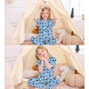 image:imageSWOMOG Big Girls Pajama Set 3PCS Button Dowm Sleepwear Short Sleeve with ShortampLong Pants PJs Cute Print LoungewearPanda Blue