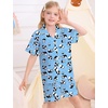 image:imageSWOMOG Big Girls Pajama Set 3PCS Button Dowm Sleepwear Short Sleeve with ShortampLong Pants PJs Cute Print LoungewearPanda Blue