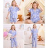image:imageSWOMOG Big Girls Pajama Set 3PCS Button Dowm Sleepwear Short Sleeve with ShortampLong Pants PJs Cute Print LoungewearPurple Rabbit