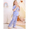 image:imageSWOMOG Big Girls Pajama Set 3PCS Button Dowm Sleepwear Short Sleeve with ShortampLong Pants PJs Cute Print LoungewearPurple Rabbit