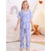 image:imageSWOMOG Big Girls Pajama Set 3PCS Button Dowm Sleepwear Short Sleeve with ShortampLong Pants PJs Cute Print LoungewearPurple Rabbit