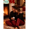 image:imageSWOMOG Christmas Pajamas Set for Couples Long Sleeve Sleepwear Women amp Men Matching Pjs Set Loungewear SetBlack  Solid Top