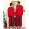 image:imageSWOMOG Christmas Pajamas Set for Couples Long Sleeve Sleepwear Women amp Men Matching Pjs Set Loungewear SetChristmas Red Grid  Solid Top
