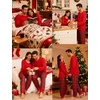 image:imageSWOMOG Christmas Pajamas Set for Couples Long Sleeve Sleepwear Women amp Men Matching Pjs Set Loungewear SetChristmas Red Grid  Solid Top