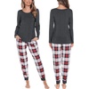 image:imageSWOMOG Christmas Pajamas Set for Couples Long Sleeve Sleepwear Women amp Men Matching Pjs Set Loungewear SetDeep Grey  Solid Top