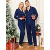 image:imageSWOMOG Couple Matching Pajamas Set Christmas Pajamas Long Sleeve Button Down Pj Set Festival Party Xmas SleepwearNavy Blue