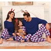 image:imageSWOMOG Couple Matching Pajamas Set Christmas Pajamas Long Sleeve Button Down Pj Set Festival Party Xmas SleepwearNavy Blue Plaid