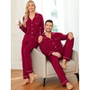image:imageSWOMOG Couple Matching Pajamas Set Christmas Pajamas Long Sleeve Button Down Pj Set Festival Party Xmas SleepwearWine Red