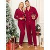 image:imageSWOMOG Couple Matching Pajamas Set Christmas Pajamas Long Sleeve Button Down Pj Set Festival Party Xmas SleepwearWine Red