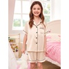 image:imageSWOMOG Couple Matching Pajamas Sets Women amp Men Button Down Silk Pjs Men Short Sleeve Soft Lounge Sets 2 Pcs LoungewearChampagne