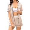 image:imageSWOMOG Couple Matching Pajamas Sets Women amp Men Button Down Silk Pjs Men Short Sleeve Soft Lounge Sets 2 Pcs LoungewearChampagne
