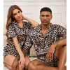 image:imageSWOMOG Couple Matching Pajamas Sets Women amp Men Button Down Silk Pjs Men Short Sleeve Soft Lounge Sets 2 Pcs LoungewearLeopard