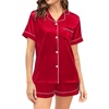 image:imageSWOMOG Couple Matching Pajamas Sets Women amp Men Button Down Silk Pjs Men Short Sleeve Soft Lounge Sets 2 Pcs LoungewearLight Red