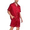 image:imageSWOMOG Couple Matching Pajamas Sets Women amp Men Button Down Silk Pjs Men Short Sleeve Soft Lounge Sets 2 Pcs LoungewearLight Red