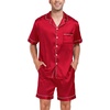 image:imageSWOMOG Couple Matching Pajamas Sets Women amp Men Button Down Silk Pjs Men Short Sleeve Soft Lounge Sets 2 Pcs LoungewearLight Red