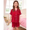 image:imageSWOMOG Couple Matching Pajamas Sets Women amp Men Button Down Silk Pjs Men Short Sleeve Soft Lounge Sets 2 Pcs LoungewearLight Red