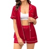image:imageSWOMOG Couple Matching Pajamas Sets Women amp Men Button Down Silk Pjs Men Short Sleeve Soft Lounge Sets 2 Pcs LoungewearLight Red