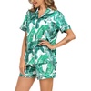 image:imageSWOMOG Couple Matching Pajamas Sets Women amp Men Button Down Silk Pjs Men Short Sleeve Soft Lounge Sets 2 Pcs LoungewearWhite Leaves