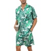image:imageSWOMOG Couple Matching Pajamas Sets Women amp Men Button Down Silk Pjs Men Short Sleeve Soft Lounge Sets 2 Pcs LoungewearWhite Leaves
