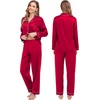 image:imageSWOMOG Couples Matching Pajamas Set Women amp Men Satin Long Sleeve Sleepwear Soft Button Down Pj Set Silk LoungewearA  Reda