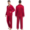 image:imageSWOMOG Couples Matching Pajamas Set Women amp Men Satin Long Sleeve Sleepwear Soft Button Down Pj Set Silk LoungewearA  Reda