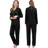 image:imageSWOMOG Couples Matching Pajamas Set Women amp Men Satin Long Sleeve Sleepwear Soft Button Down Pj Set Silk LoungewearBlack