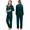 image:imageSWOMOG Couples Matching Pajamas Set Women amp Men Satin Long Sleeve Sleepwear Soft Button Down Pj Set Silk LoungewearDeep Green