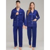 image:imageSWOMOG Couples Matching Pajamas Set Women amp Men Satin Long Sleeve Sleepwear Soft Button Down Pj Set Silk LoungewearNavy Blue